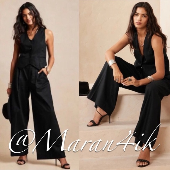 Banana Republic Pants - Banana Republic Linen-Blend Wide-Leg Pant Pleated - Black size 2